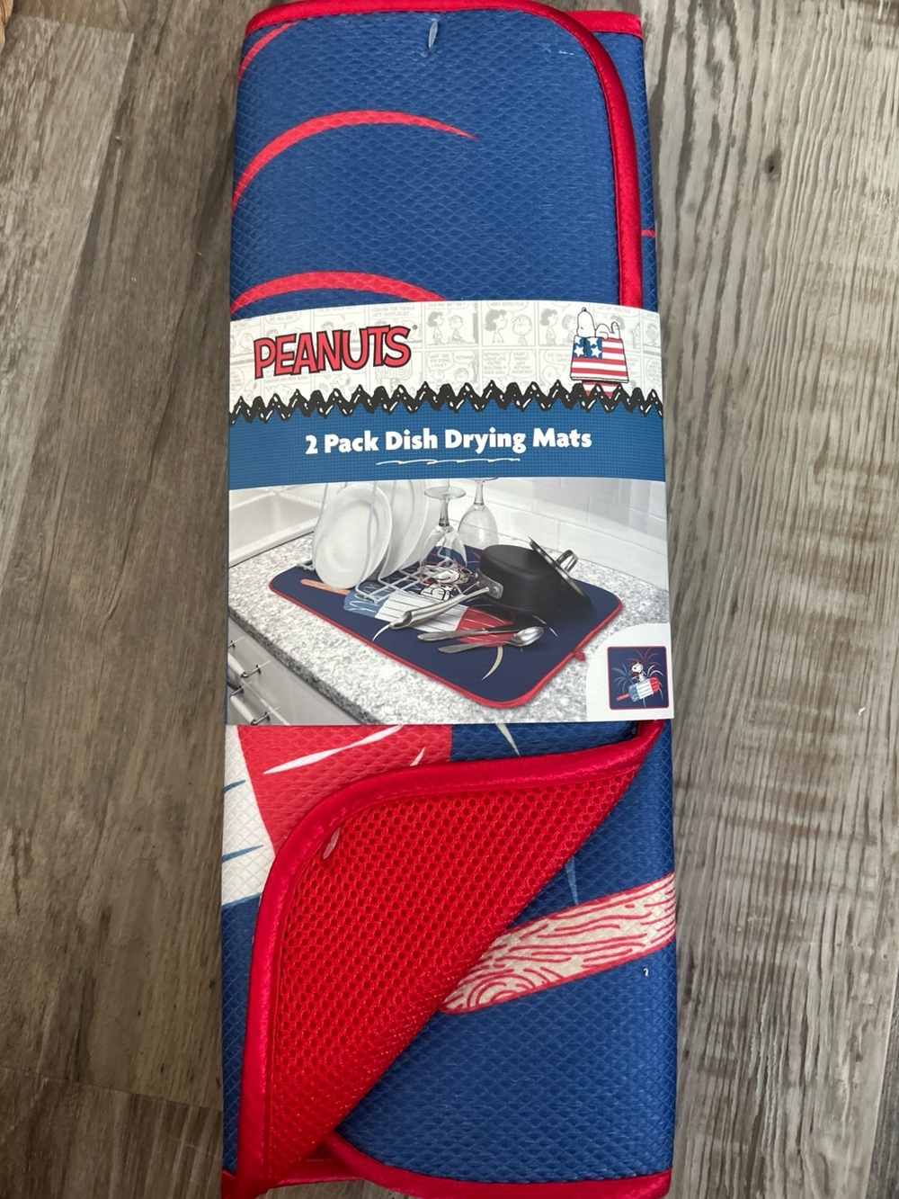 Peanuts Blue and Red Dish Drying Mats - 2 Pack